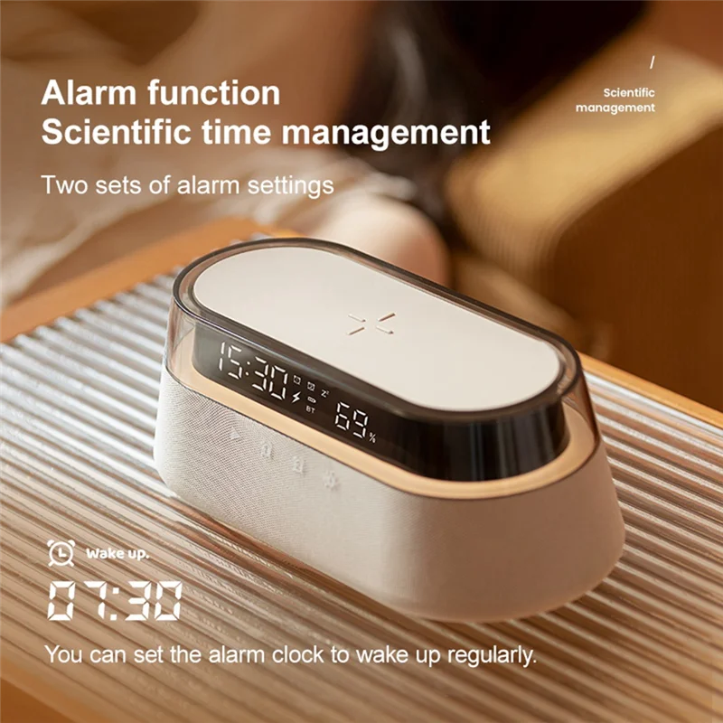 AB45 Altoparlante Bluetooth Stereo Batteria da 1800 mAh Supporta 15 W Ricarica wireless Orologio digitale Display Lampada da scrivania con luce notturna