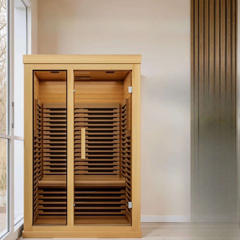 

Far Infrared Wooden Sauna Low EMF-for Home Use, Full Spectrum Infrared Sauna, Dual Tempered Glass, 2 Person Personal Sauna