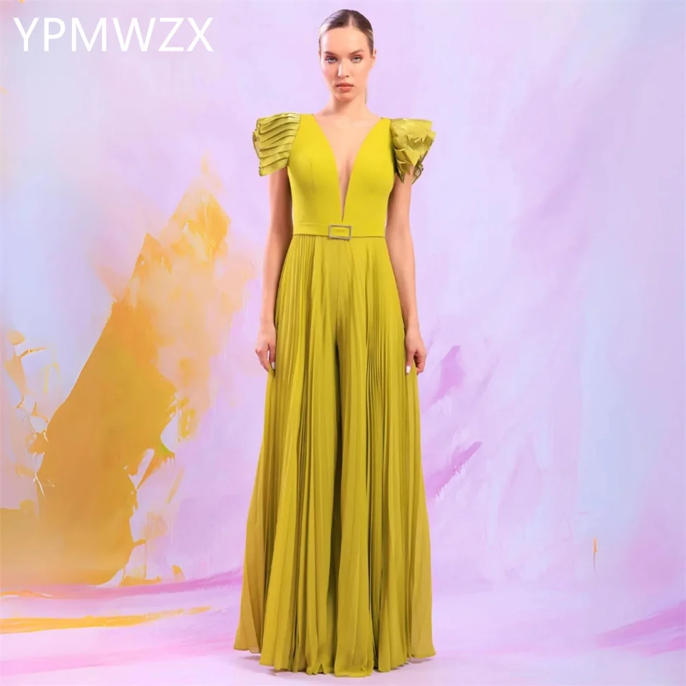 

Customized Prom Gown Formal Women Evening Dress YPMWZX V-neck A-line Floor Length Skirts Draped Bespoke Occasion Dresses Party O