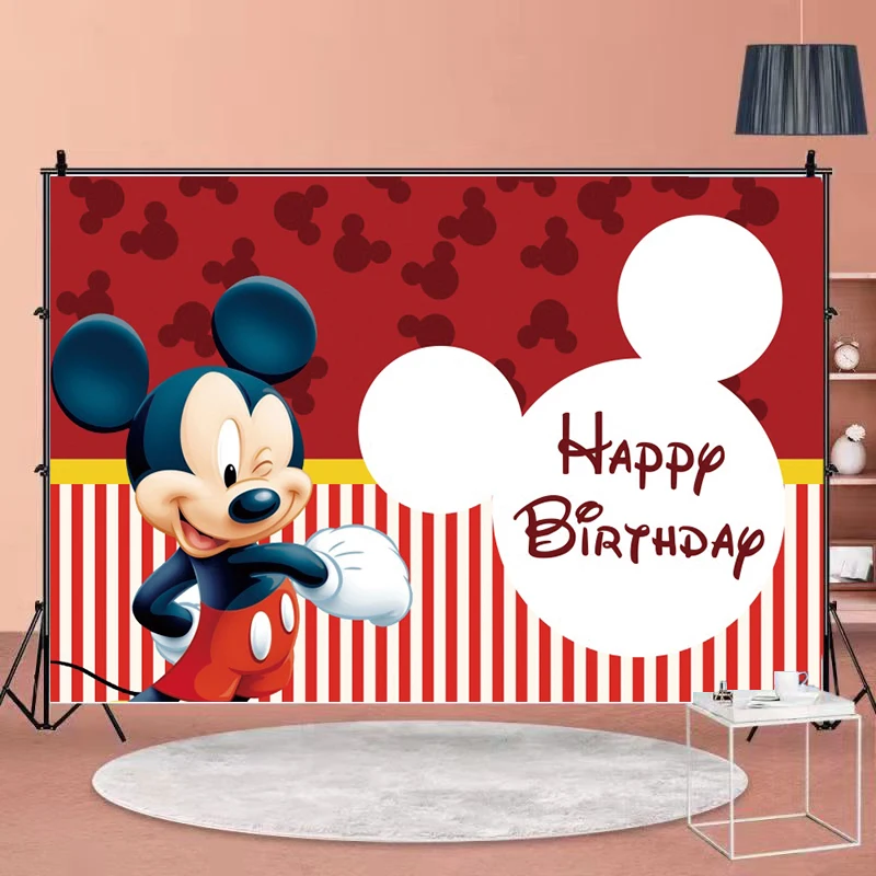 Disney Customize Disney Mickey Mouse Party Backdrops Minnie Mouse Background Wall Cloth Baby Shower Birthday Party Decoration