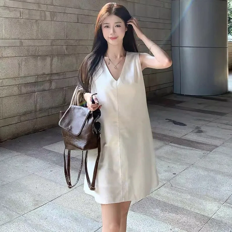 Damen Sommer Mode Latzkleid Mini-Kleid Ärmellos Lässiges Weißes Kurzes Kleid Urlaubskleid für Frauen