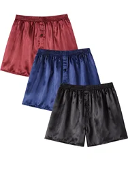 Jupitersecret 3pcs Men's Boxer Shorts Solid Satin Comfortable Casual Home Bottoms Men Underpants With Elastic Waistband