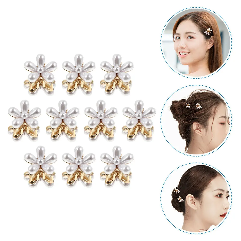

10pcs Pearl Claw Clips Small Flower Design Alloy Lightweight Durable Hair Styling Tool For Women Tiny Hair Claws Miniature