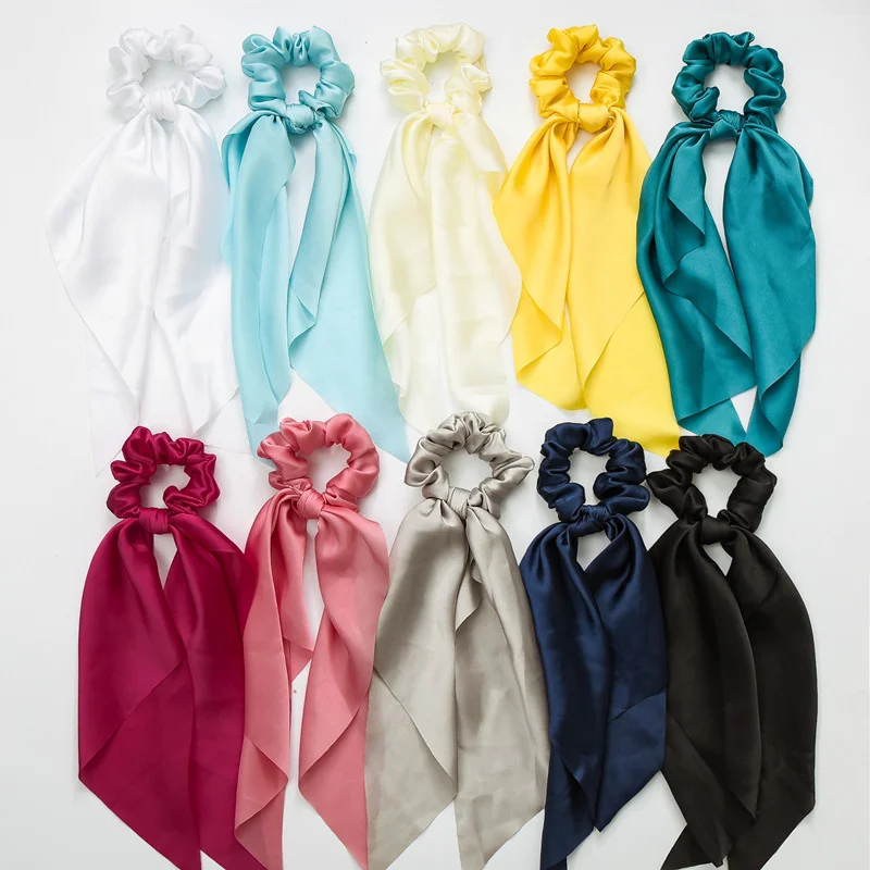 Fashion Solid Knotted Satin Long Hair Rope Korean Hair Ties For Women Ponytail Scarf Sweet Elastic Hair Band Hair Accessories