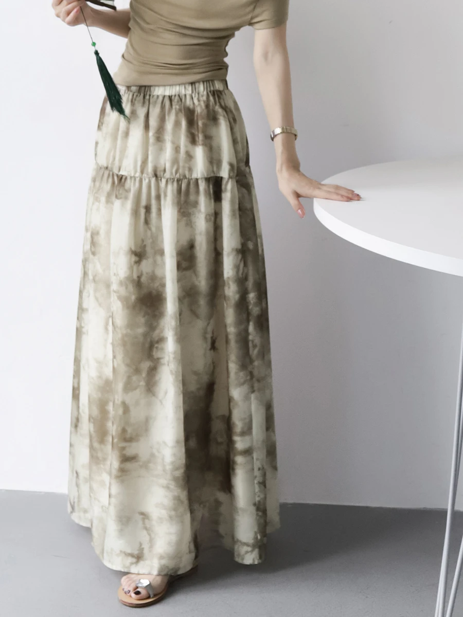 

Ретро-юбка миди А-силуэта с высокой талией и эффектом похудения, окрашенная в художественном стиле, от MZOMXO, для лета 2024, из полиэстера