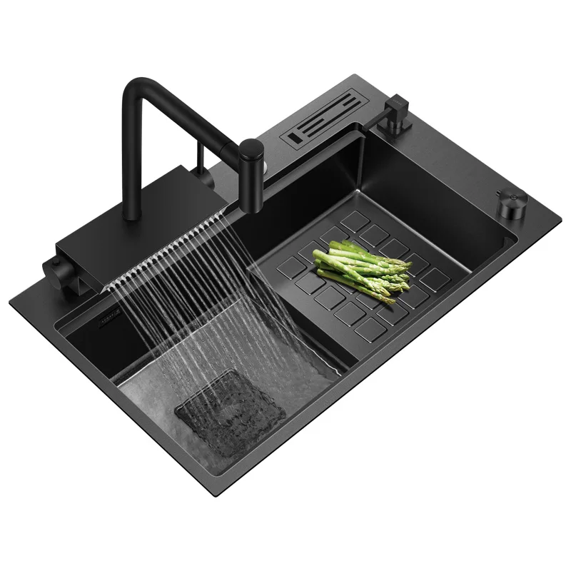 

Step Kitchen Sink SUS 304 Stainless Steel Handmade Above Mount Waterfall Faucet Kitchen Sinks