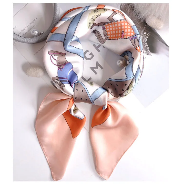 Luxus Apricot Print 70*70cm Seide Quadrat Schal Frauen Weiche Satin Haarband Halstuch Krawatte Weibliche Stirnband Foulard Tasche band Geschenk – Detail 6