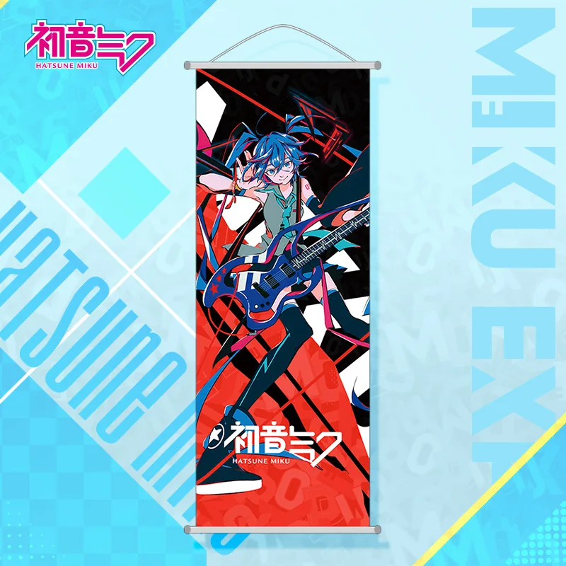 Hatsune miku decoração do quarto decoração de parede dos desenhos animados hatsune miku pendurado pintura rolo longo presente do feriado anime bens suporte