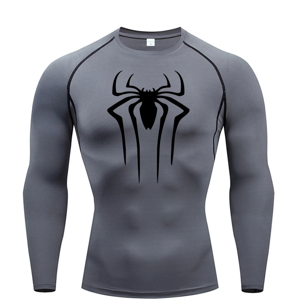 Spider Print Compression Shirts for Men Summer Short Sleeve Rash Guard Gym Workout Tshirt Athletic Quick Dry Undershirts Tops