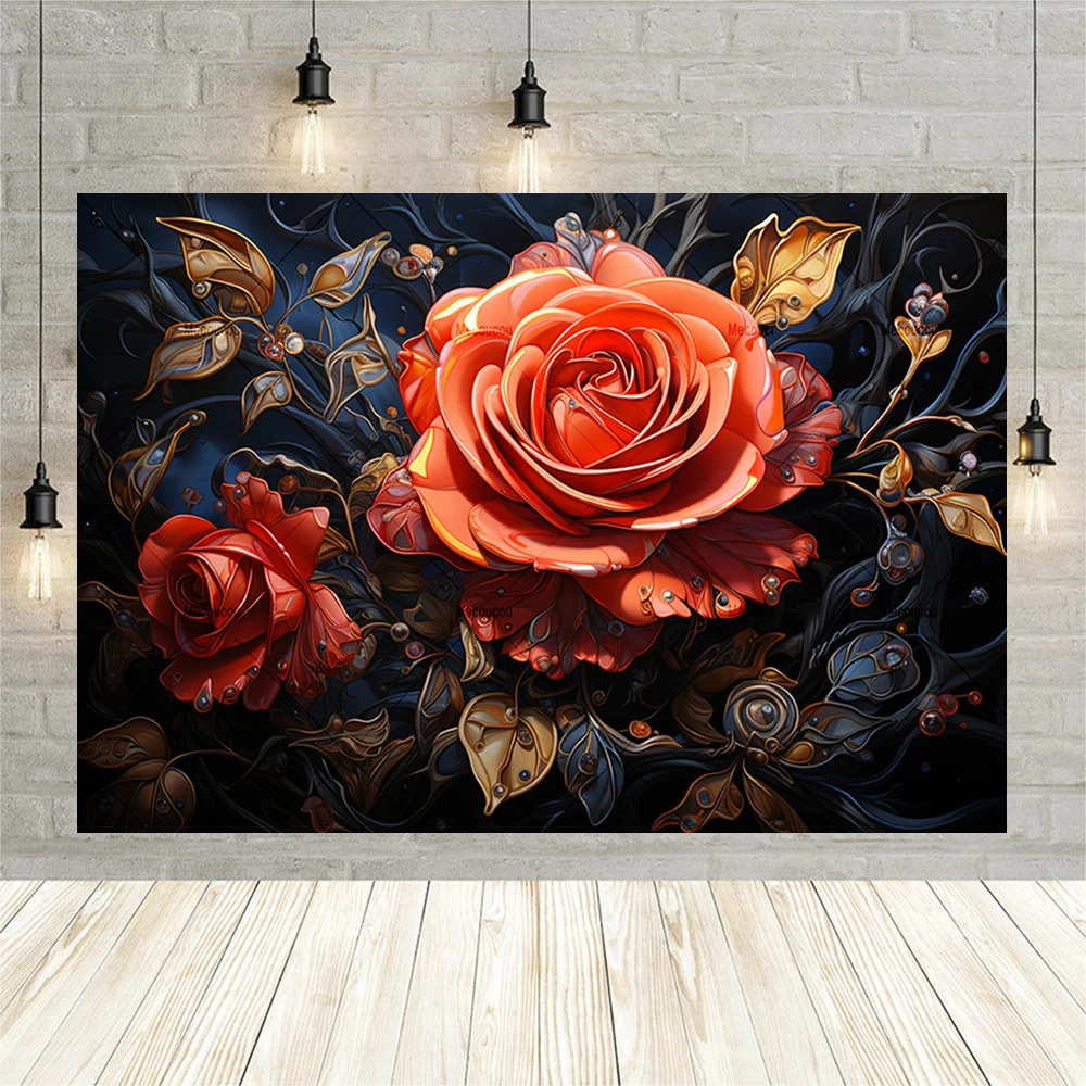 AI Painting Rose Flowers Birthday Backdrops Photography Wedding Bride Portrait Photographic Prop Party Background Photo Studio