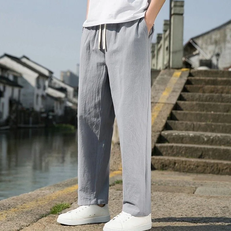 

Spring Summer Men's Casual Loose Cotton Linen Pants Thin Sporty Nine Point Trousers Versatile Fashionable Color