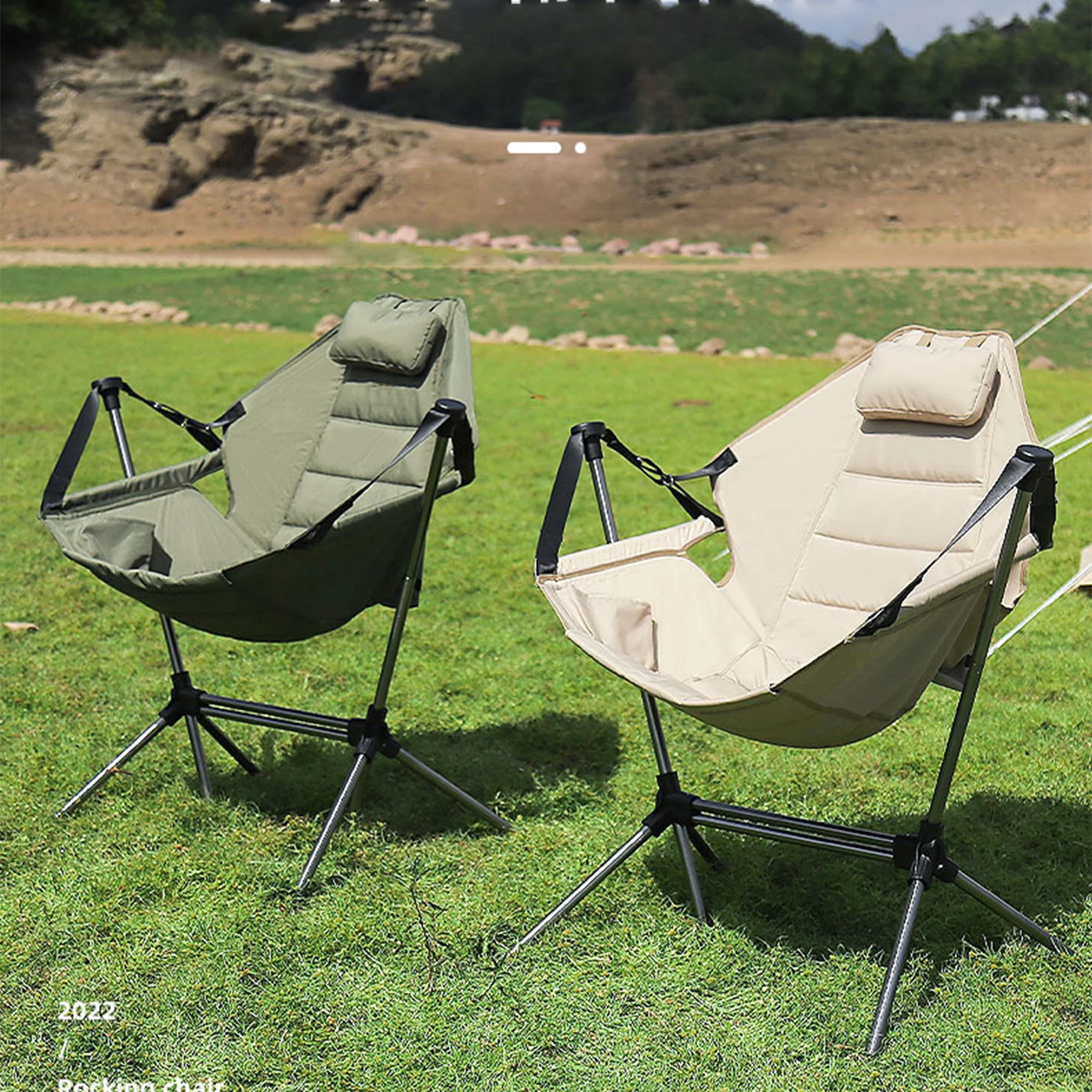 

Outdoor Rocking Chair Portable Folding Lounging Chair Camping Recliner Leisure Chair Angle Adjustable Hammock Chair For Camping