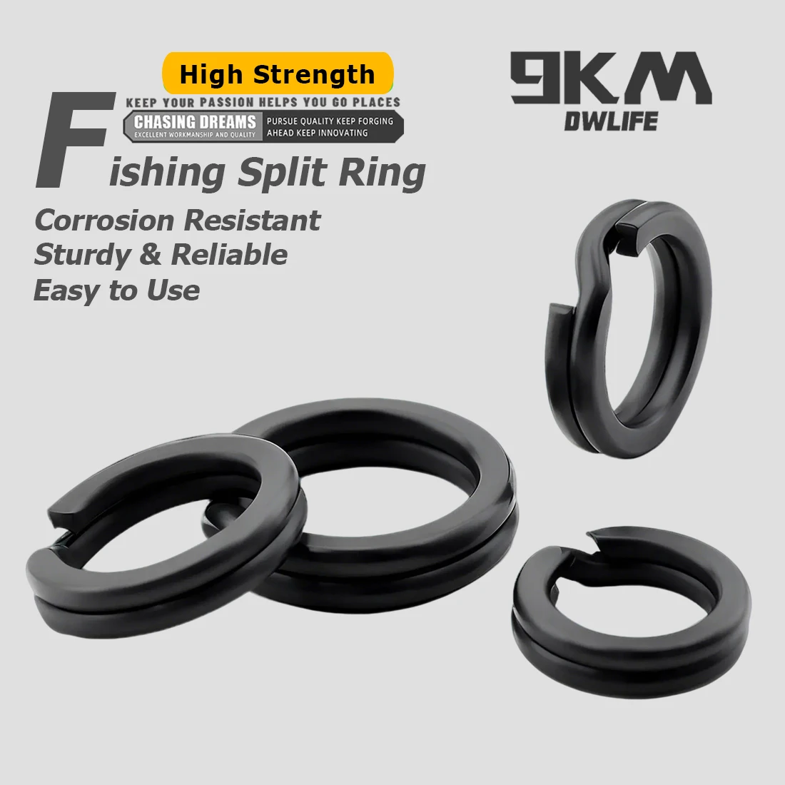 9KM 50pcs Fishing Split Rings Black Nickle Lure Line Connector Stainless Steel Heavy Duty Fishing Rings for Saltwater Freshwater