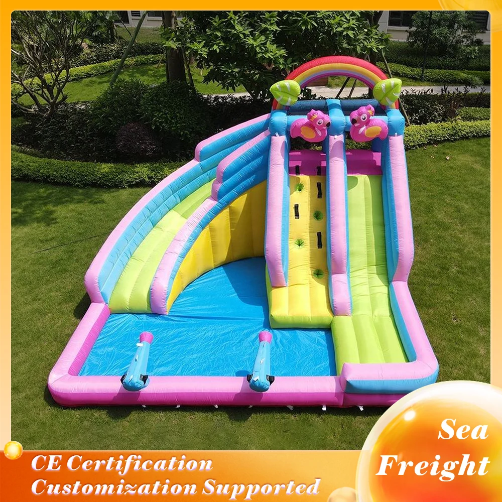 

Flamingo Theme Inflatable Water Slide Park Inflatable Bounce House for Kids Water Spray Jumping Bed & Slide Castle