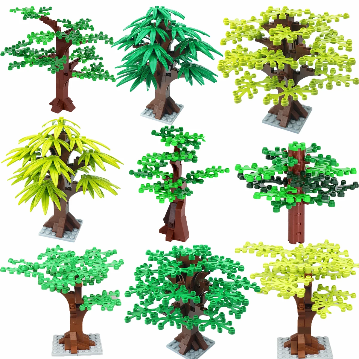 MOC Jungle Garden Building Blocks Set - Plants & Trees Kit, City Street View Courtyard Accessories, Universal Compatible Bricks