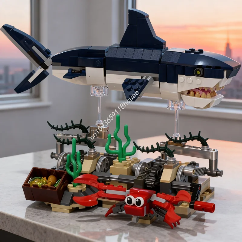 

147pcs MOC Deep Sea Creatures Swimming Shark Stand Model Building Blocks Christmas Gifts Construction DIY Idea Kids Toy Birthday