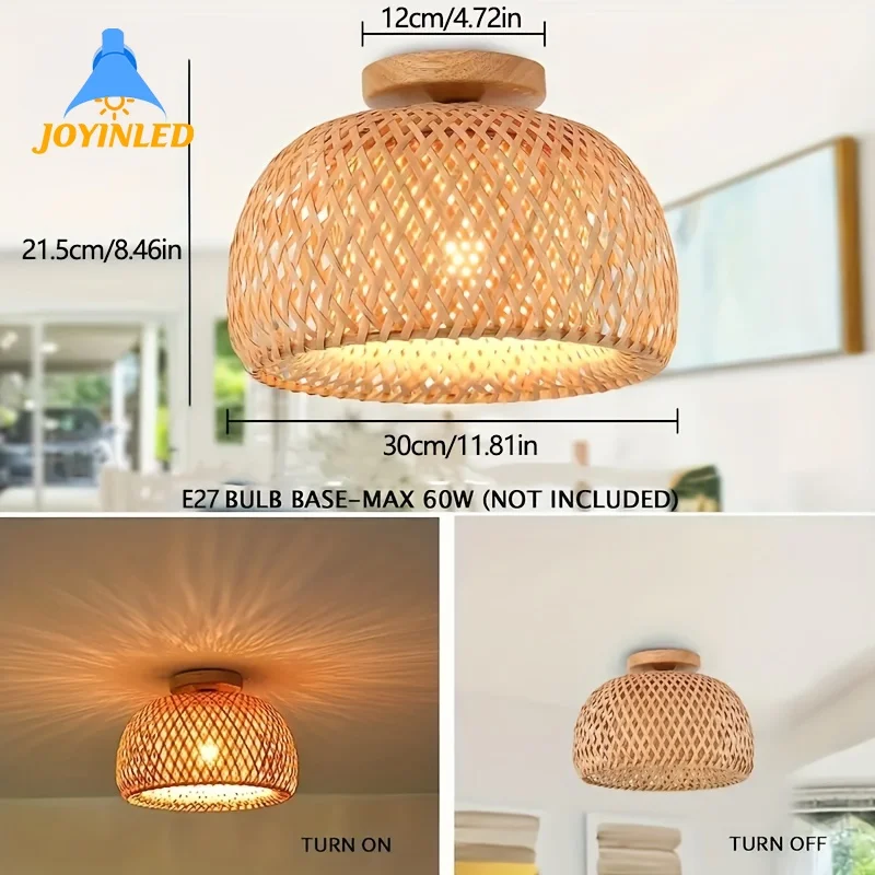 

30CM E27 Base Bamboo Ceiling Lights Handcrafted Rattan Ceiling Lamps - Perfect for Living Room Bedroom Dining Area Hallway Porch