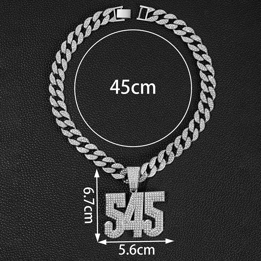 DIY accessories Hip-hop cross-border supply Personalized retro 545 digital pendant full of diamonds Street fashion simple Cuban