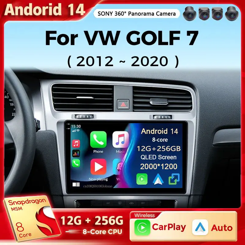 

Android 14 Car Radio For Volkswagen VW Golf VII GOLF MK7 7 GTI R 2012-2020 Carplay Android Radio Car Stereo Multimedia Player BT