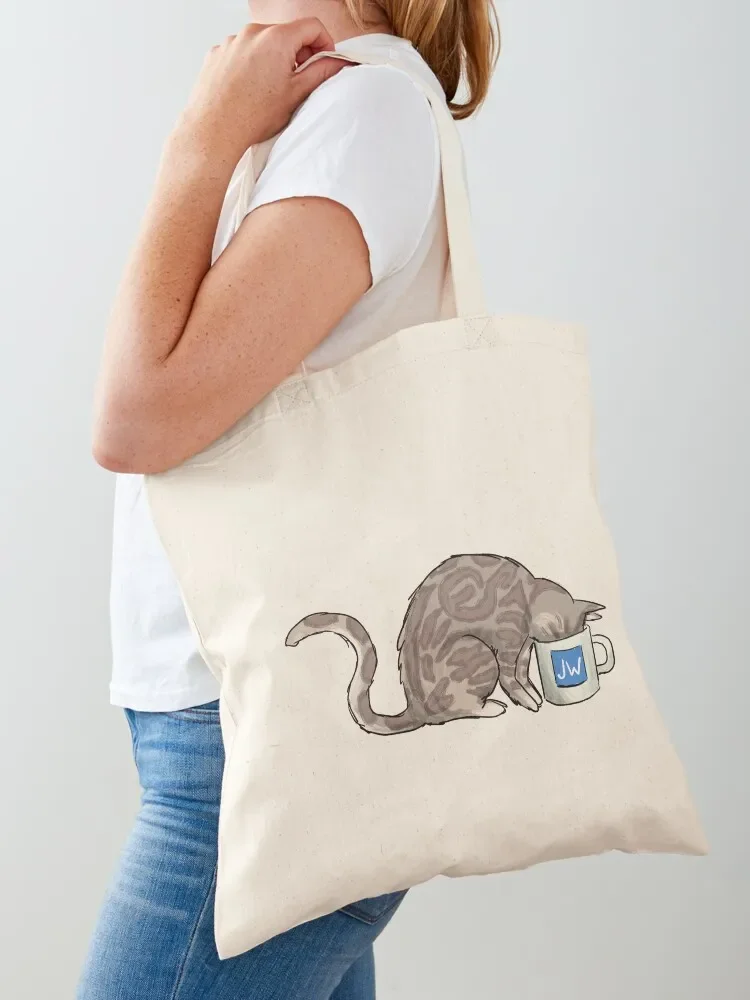

JW Coffee Cat Tote Bag reusable grocery bags cute pouch bag shoping bag