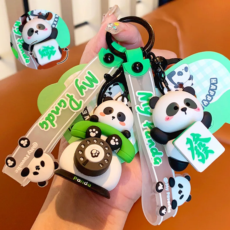 Cute Panda Turn Around Happy Airplane Keychain Fashion Couple Car Key Chain Pendant Exquisite Women's Bag Pendant