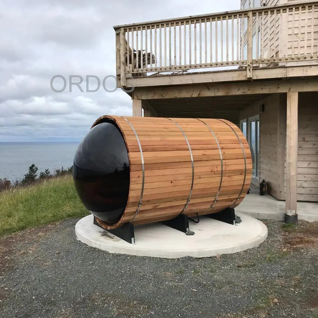 2023 venda quente cápsula de sauna de cedro vermelho madeira sólida sauna de barril ao ar livre