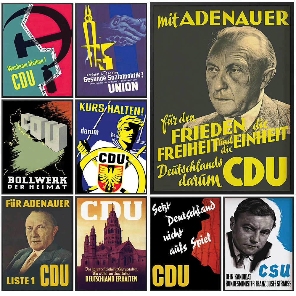 intage German CDU Election Poster Canvas Painting Retro Germany Political Wall Art Print Home Decor For Living Room Wall Decor