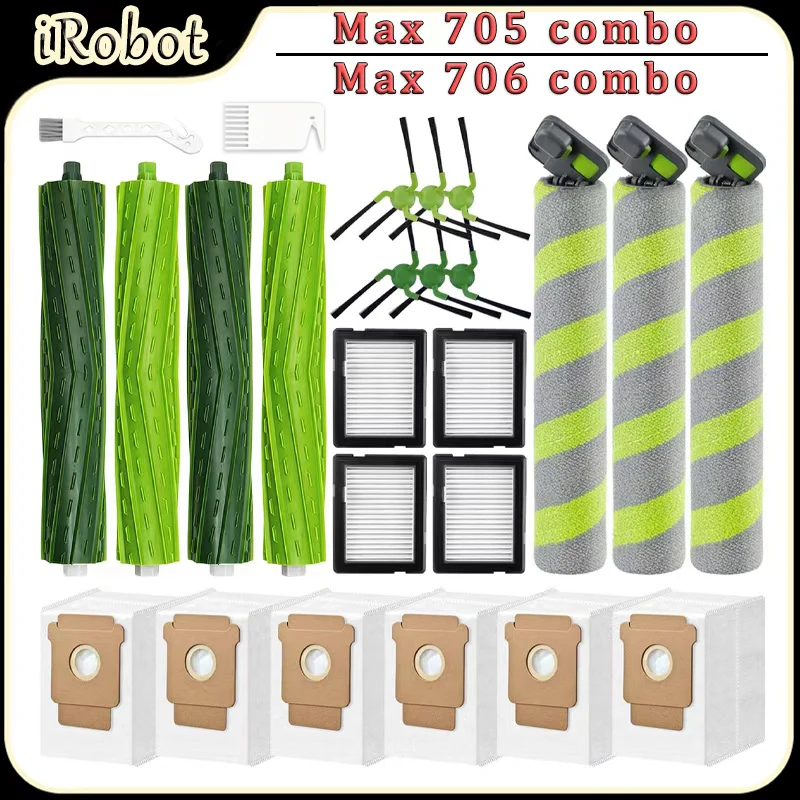 

Replacement Parts Kit For iRobot Roomba Max 705 Combo Robot Vacuum Accessories, Main Side Brush,HEPA Filter,Roller Mop,Dust Bags