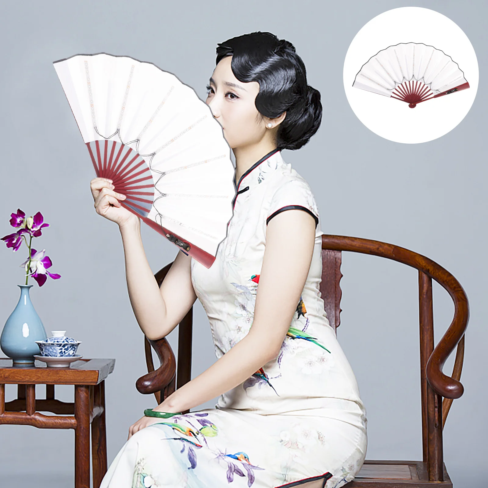 

LED Glowing Folding Fan Lightweight Durable Hand Held Fan Powered for Dance Party Concert Festival Performance Rave