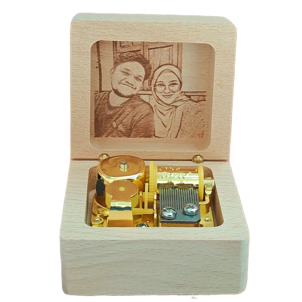 Golden Mechanism Engraved Photo Music Box, Sayang, Unusual Anniversary Wedding Birthday Christmas Gifts