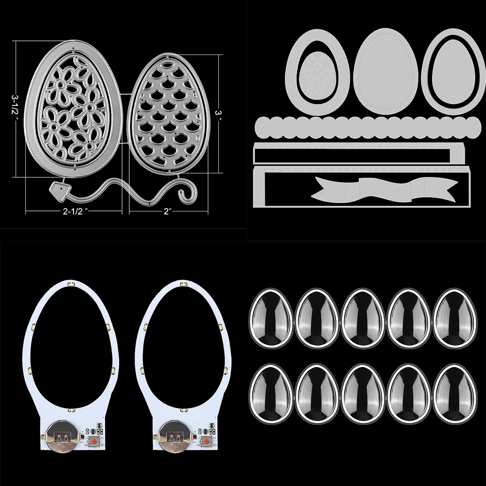 粘着ライトユニット,金属カッティングダイ,ライトアップカード作成用の卵形,DIYカード作成,ハッピーイースター,2024