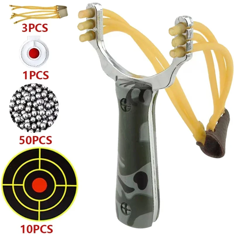 High Precision Hunting Slingshot Card Ball Rubber Band Aluminum Alloy Camouflage Bow Outdoor Hunting Shooting Catapult Toy Gun