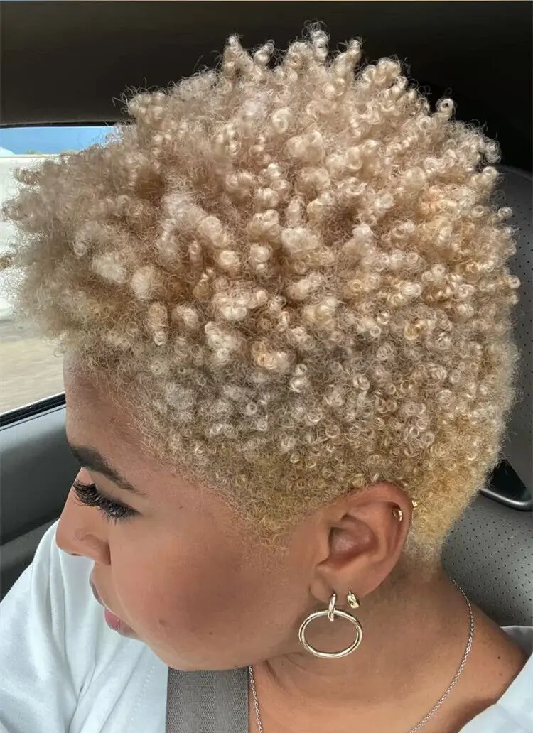 

Short Pixie Cut Kinky Curly Blonde Synthentic Hair Wig Heat Fiber