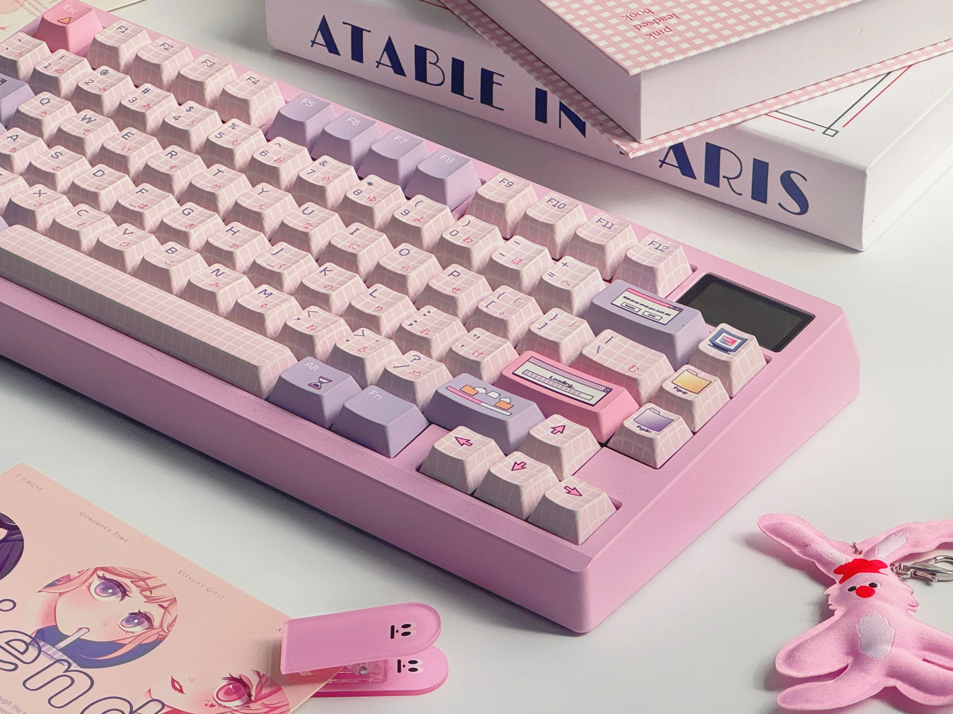 136 Tombol Keycap Lucu Merah Muda Profil Chreey PBT Tutup Kunci Persegi Sublimasi Termal Keyboard Mekanis Keycap Set Kucing untuk Hadiah