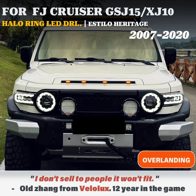 

For Toyota FJ Cruiser 2007-2020 Halo Ring Dual Beam Projector overlanding LED HeadLight Assembly w/ Sequential Dynamic Animation