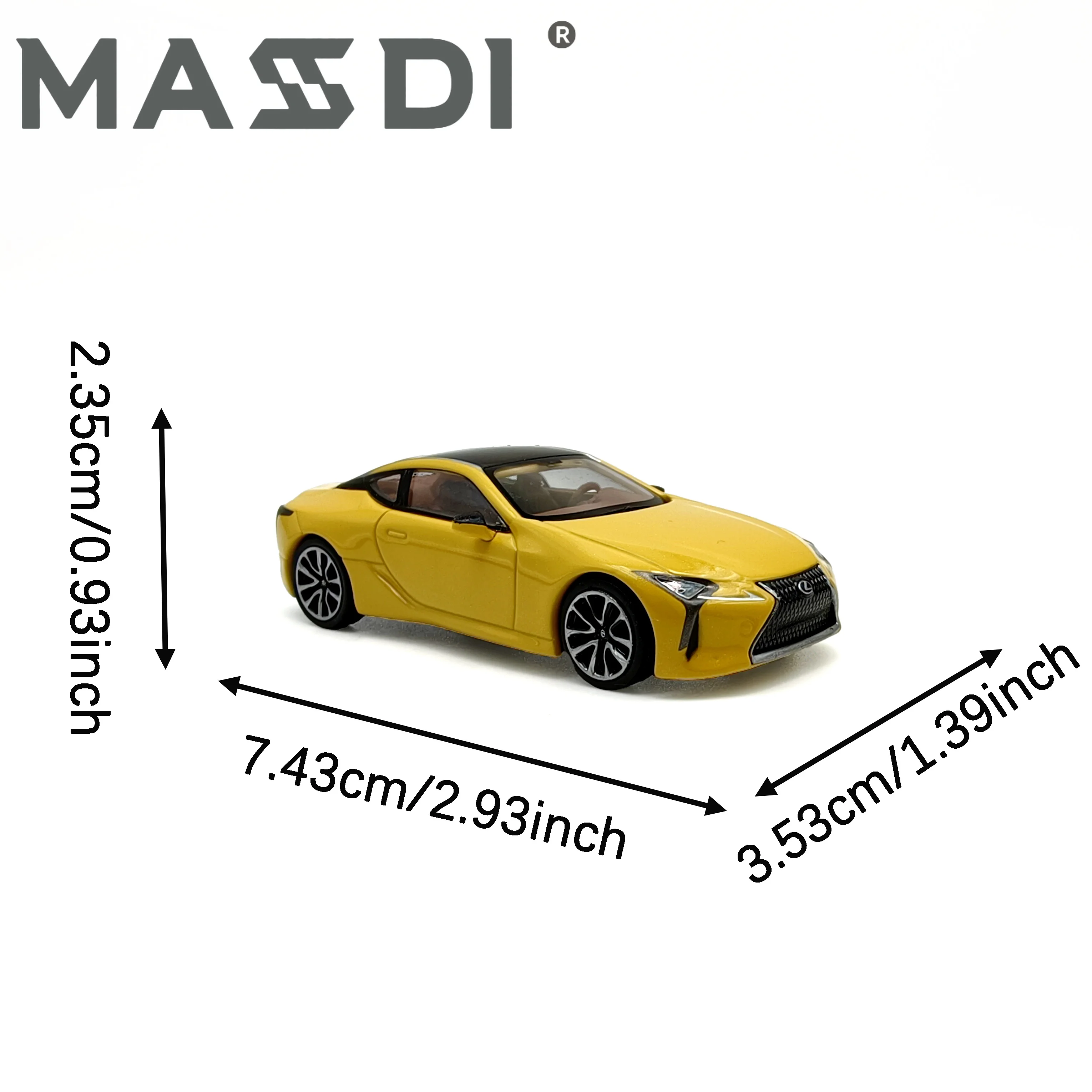 MASDI Lexus LC500h - Żółto-Niebiesko-Czerwony Model Odlewany z Mechanizmem Przesuwnym, Kolekcjonerski, Zabawka, Prezent, Element Dekoracyjny
