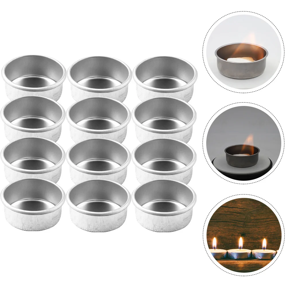 

12pcs Holder Cups Reusable Iron Round Tray For Aroma Candles Decorative Tabletop Home Decor Dining Room Silver Retro