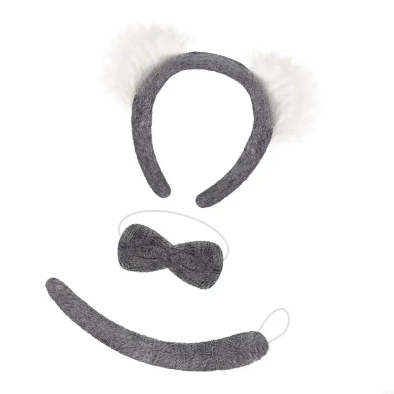 2025 Trang phục động vật mới Koala Ear Headband Tail Bowtie 3PCS Phụ kiện trang phục Koala