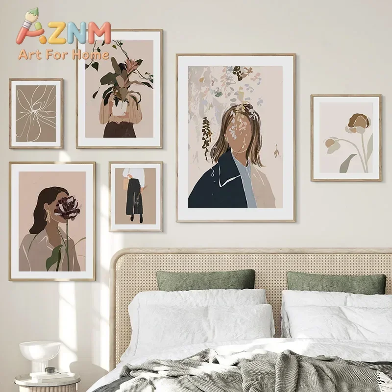 Multi-size 1PC frameless high-definition decorative paintings,Abstract Wall Art Canvas Painting Boho Girls Travels Flowers Leave