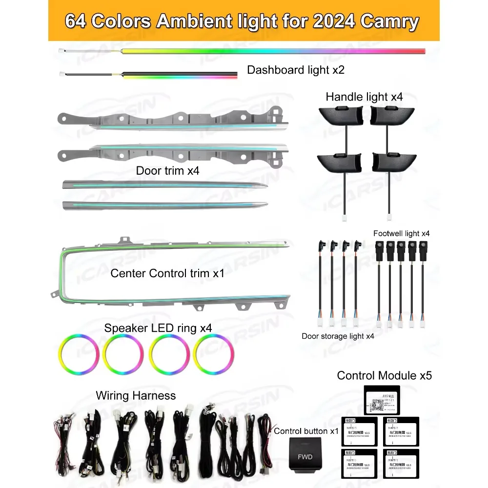

Upgrade Symphony Led Car Interior Ambient Lighting for Toyota camry 2024 Atmosphere Strip Decoration Accessories