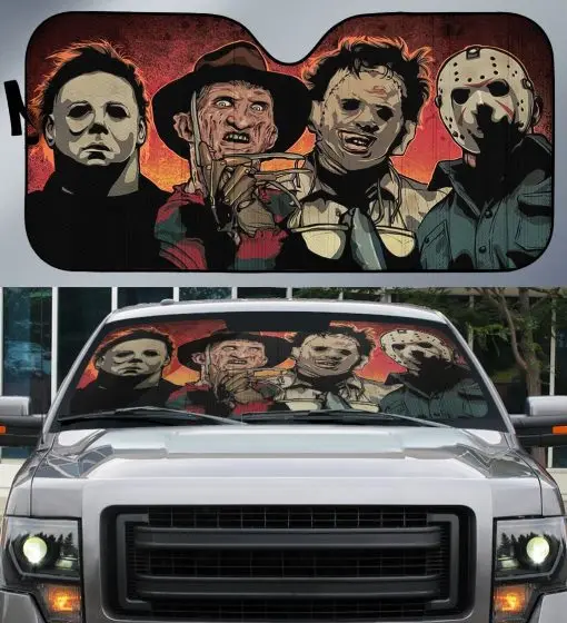 Horror Movie Car SunShade Jason Voorhees , Freddy Krueger, Pennywise Car SunShade Horror Movie Characters