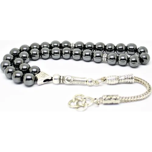 Nurberk flagellate tassels hematite stone rosary real natural stone rosary 8 mm sphere cut İmame and tassel 25 cm