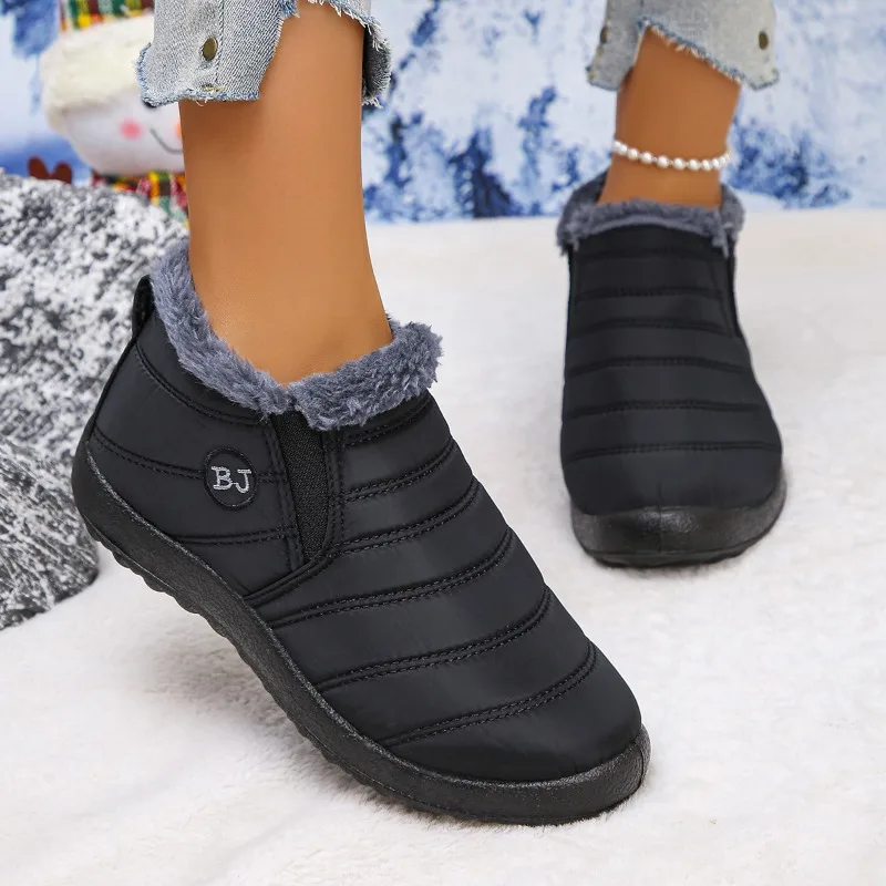 2025 الشتاء سميكة زوجين الثلوج الأحذية الدافئة حذاء فاخر غير رسمي القطن صوف مبطن أسفل جولة تو حذاء مسطح #6