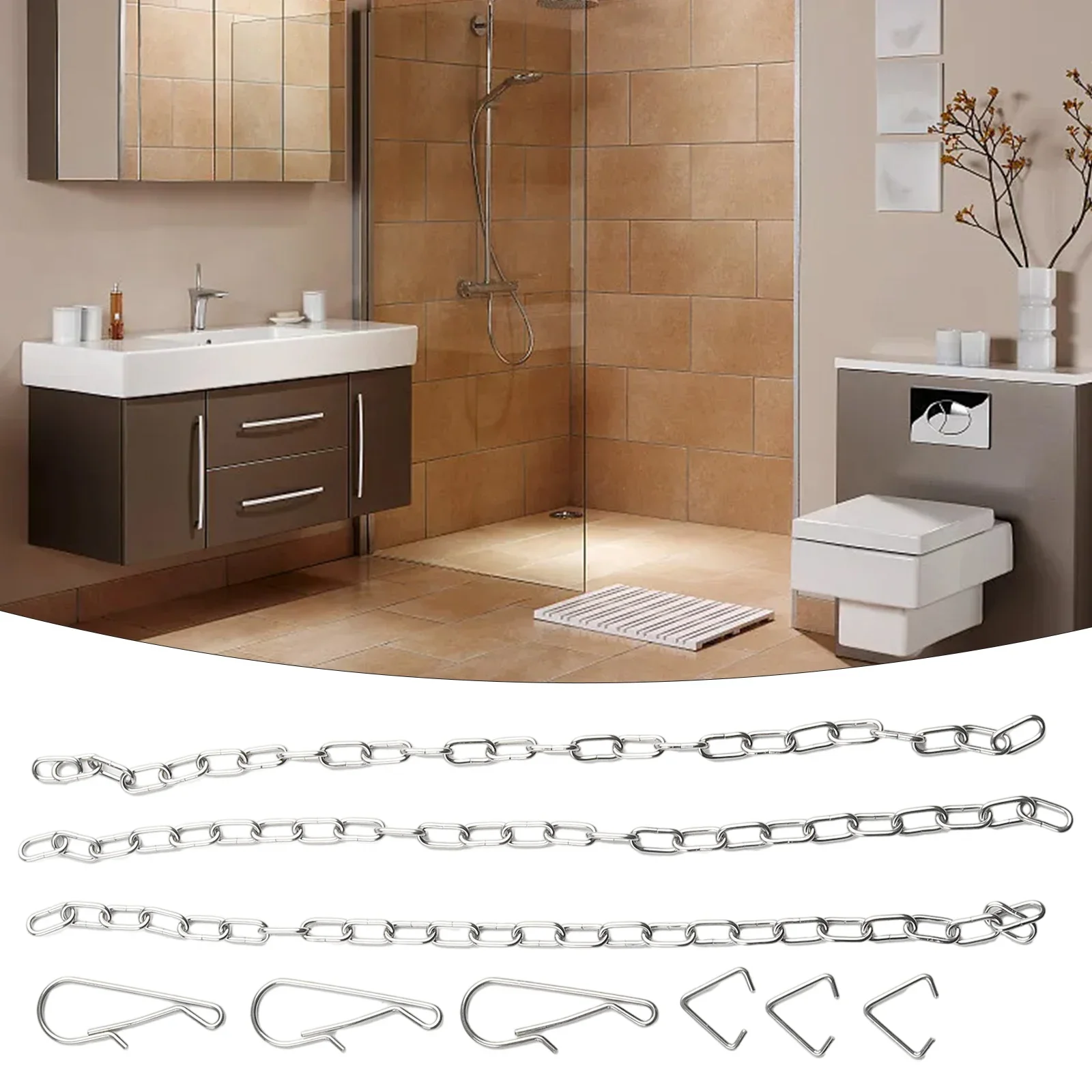 3pcs Toilet Handle Chain 25*1.5cm Stainless Steel Toilet Flapper Lift Chain Bathroom Toilet Renovation Accessories Home Supplies