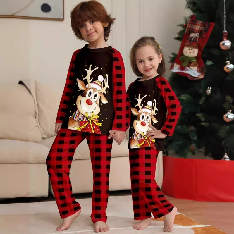 New Christmas Pajamas Set Christmas Elk Print  Dad Mom Daughter Son Matching Outfits Baby Romper Cute Soft 2 Pcs Xmas Sleepwear