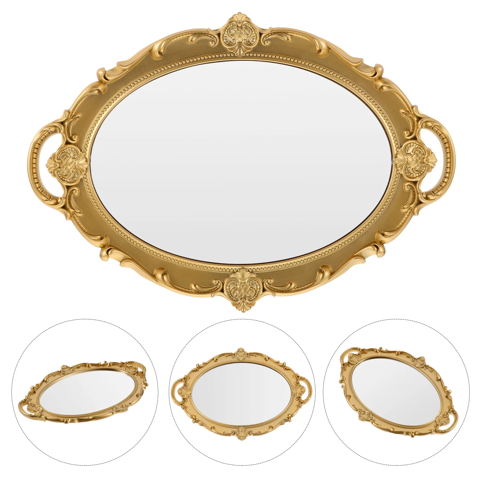 กระจกแต่งหน้าสไตล์วินเทจแบบยุโรป ทำจากเรซิ่นและกระจก ตั้งพื้นได้ เหมาะสำหรับห้องนอน ห้องน้ำ ตกแต่งผนังบ้าน และโต๊ะเครื่องแป้ง