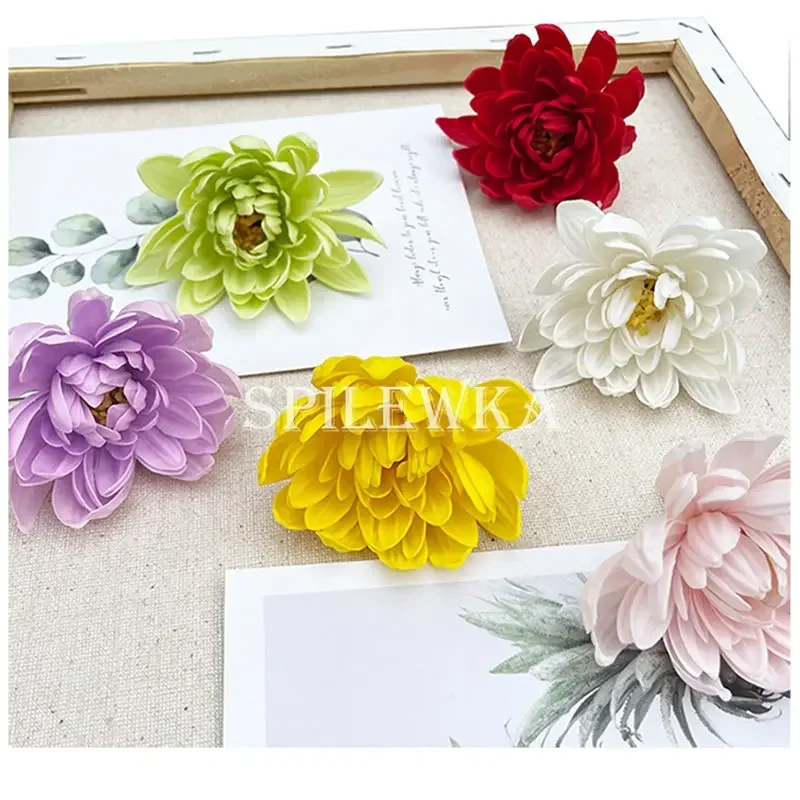 Spilewka 10pcs 7x6cm Artificial Small Lotus Chrysanthemum Head DIY Wedding Bouquet Home Creative Eternal Flower Gift Decoration