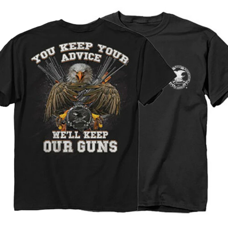 Right To Hold Gun, We'll Keep Our Guns. Patriotic Bald Eagle T Shirt 100% Cotton O-Neck Short Sleeve Casual Mens T-shirt