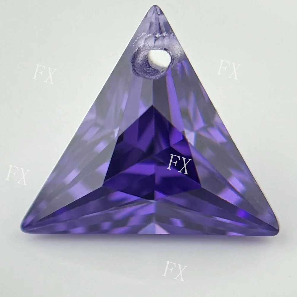 Triangle Shape Single Hole CZ Stone 5x5~12x12mm  Violet Loose With Drill Holes Synthetic Cubic Zirconia Gems For DIY