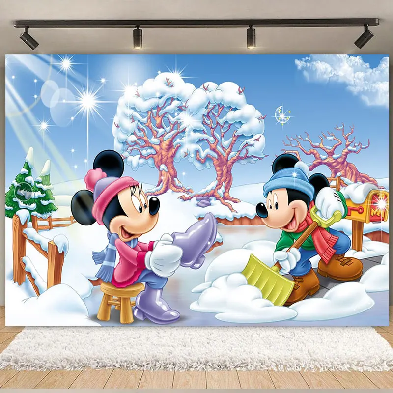 Minnie Mickey Mouse Theme Photo Background Decoration Winter Snowflake Ice Castle Merry Christmas Baby Shower Photography Props